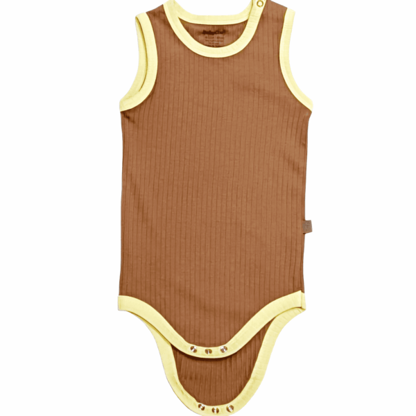 Body bébé sans manches en coton côtelé – Marron et jaune