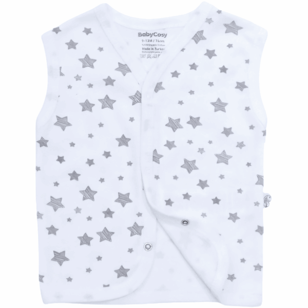 Gilet sans manches pour bébé en coton – Motif étoiles, blanc et gris
