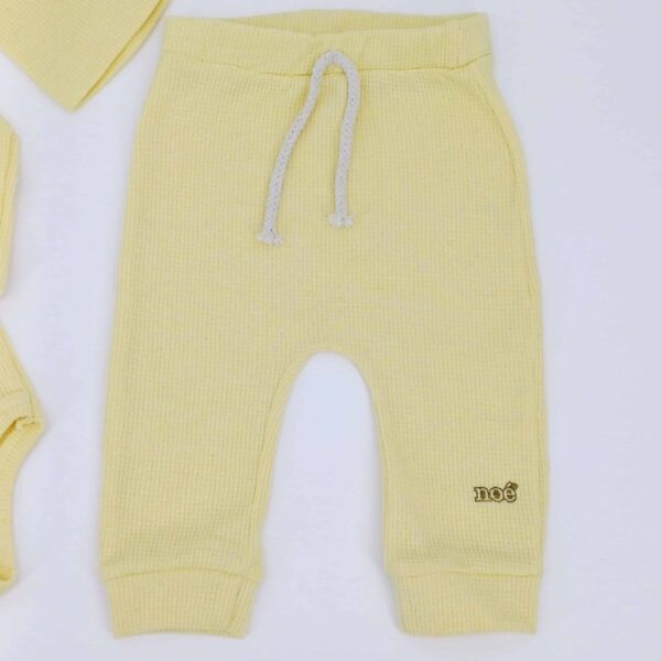 Ensemble bébé en coton avec body, pantalon et bonnet à oreilles - Jaune