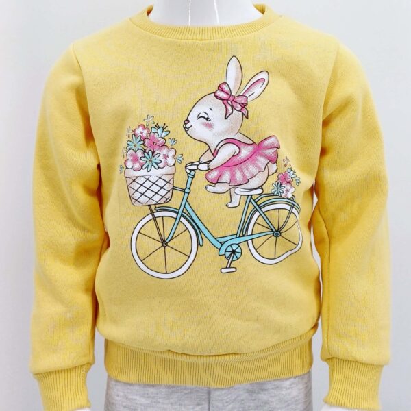 Ensemble pull en molleton avec motif de lapin et pantalon gris pour enfants de 1 à 4 ans. Parfait pour l'hiver grâce à son intérieur douillet.