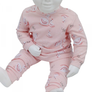Pyjama Enfant - Motif Cygnes Roses (Tailles 3-6, 6-9, 9-12, 12-18 mois)