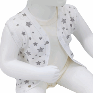 Gilet sans manches pour bébé en coton – Motif étoiles, blanc et gris