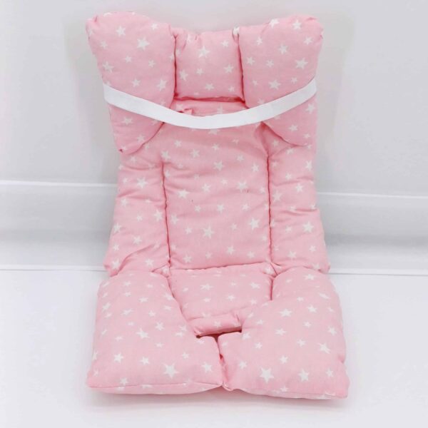 Coussin de confort pour poussette et siège auto avec motif étoiles, anti-transpiration et facile à installer, pour un trajet agréable et sécurisé pour bébé.