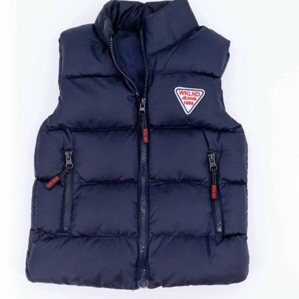 Découvrez ce gilet sans manches bleu marine pour garçons. Confortable, chaud et pratique, il est parfait pour les activités en plein air et les journées fraîches. Tailles : 3 à 6 ans.