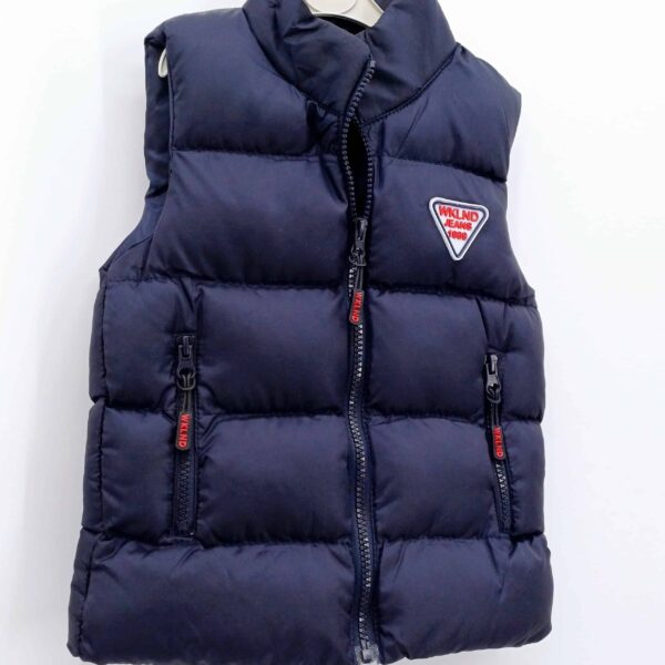 Découvrez ce gilet sans manches bleu marine pour garçons. Confortable, chaud et pratique, il est parfait pour les activités en plein air et les journées fraîches. Tailles : 3 à 6 ans.
