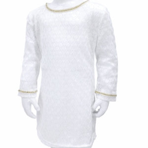 Robe blanche élégante pour fille avec détails dorés – Disponible de 2 à 12 ans