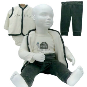 Ensemble bébé 3 pièces motif tortue Slow Life, body, gilet et pantalon