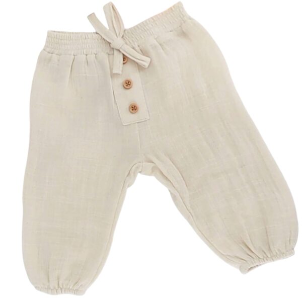 Ensemble bébé en coton bio couleur écru pour l’été, deux pièces avec boutons
