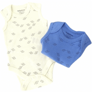 bodies bébé coton bio bleu ciel et écru sans manches