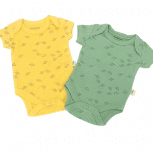lot 2 bodies bébé coton bio manches courtes jaune citron et vert amande