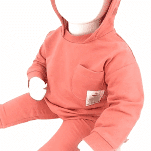 ensemble bébé coton bio rose terracotta avec sweat à capuche et pantalon