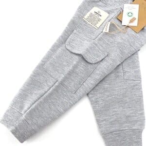 pantalon bébé gris coton bio avec poches cargo, taille élastique