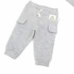 pantalon bébé gris coton bio avec poches cargo, taille élastique