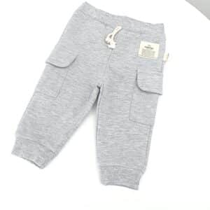 pantalon bébé gris coton bio avec poches cargo, taille élastique