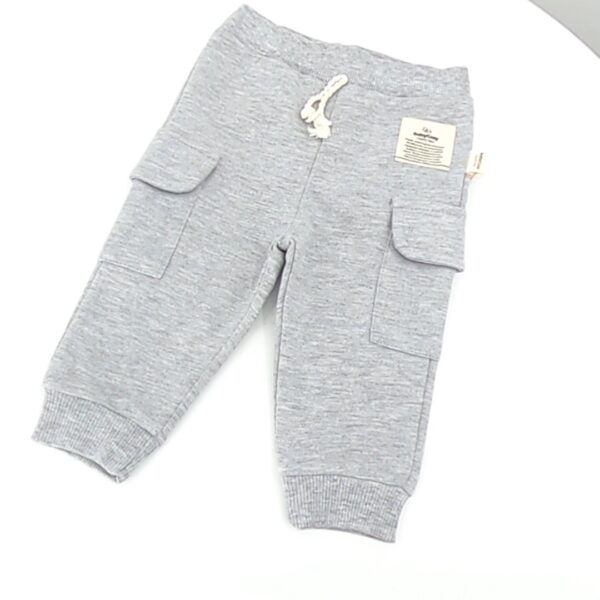 pantalon bébé gris coton bio avec poches cargo, taille élastique