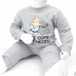 ensemble bébé coton bio gris puzzle avec sweat et pantalon