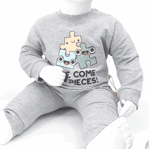 ensemble bébé coton bio gris puzzle avec sweat et pantalon