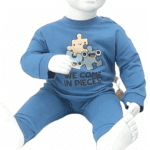 Ensemble bébé coton bio bleu indigo avec sweat puzzle et pantalon (3–24 mois)