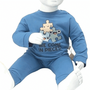 Ensemble bébé coton bio bleu indigo avec sweat puzzle et pantalon (3–24 mois)