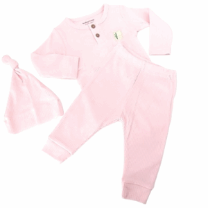 ensemble bébé coton bio rose pastel avec bonnet