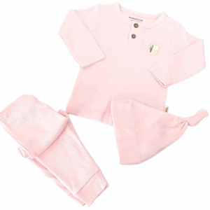 ensemble bébé coton bio rose pastel avec bonnet