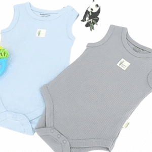 body bébé sans manches bleu ciel en coton bio, maille côtelée
