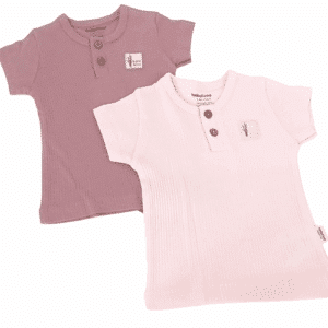duo t-shirts bébé coton bio rose & mauve manches courtes