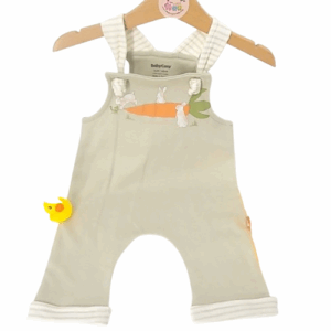 salopette bébé coton bio motif carotte & lapins crème